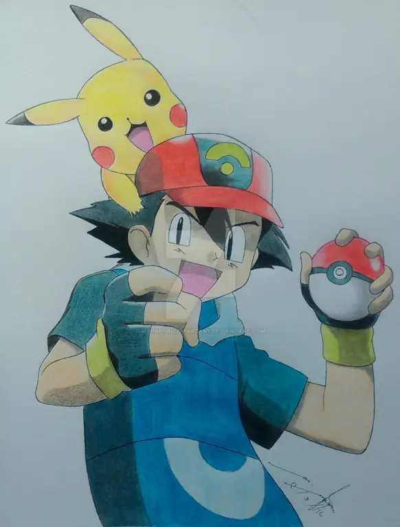 Gambar Ash Ketchum dan Pikachu