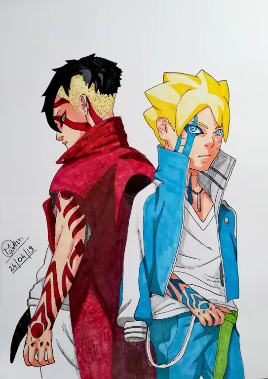 Gambar Boruto dan Kawaki bersama