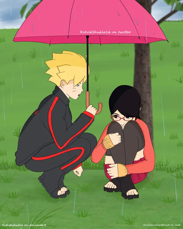 Gambar fanart Boruto dan Sarada bersama