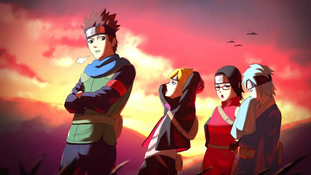 Boruto, Sarada, dan Mitsuki dalam episode pertama Naruto Next Generation