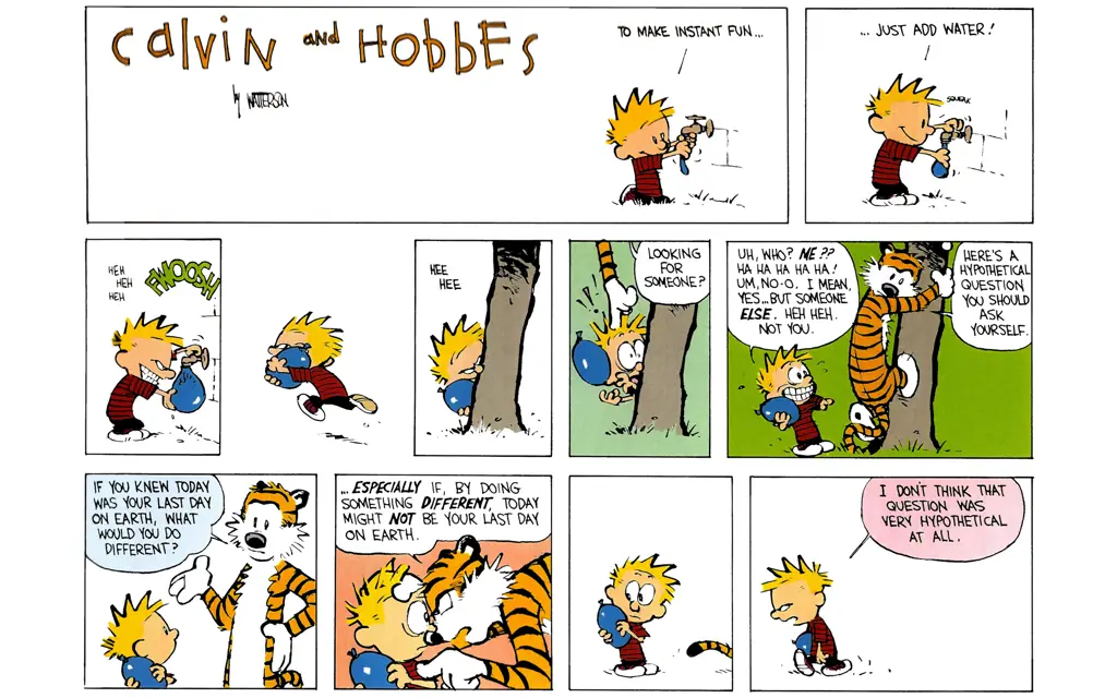 Calvin dan Hobbes sedang bermain bersama