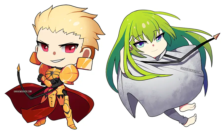 Gambar chibi Gilgamesh dan Enkidu bersama