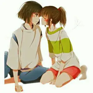 Chihiro dan Haku dalam sebuah adegan dari film Sen to Chihiro no Kamikakushi