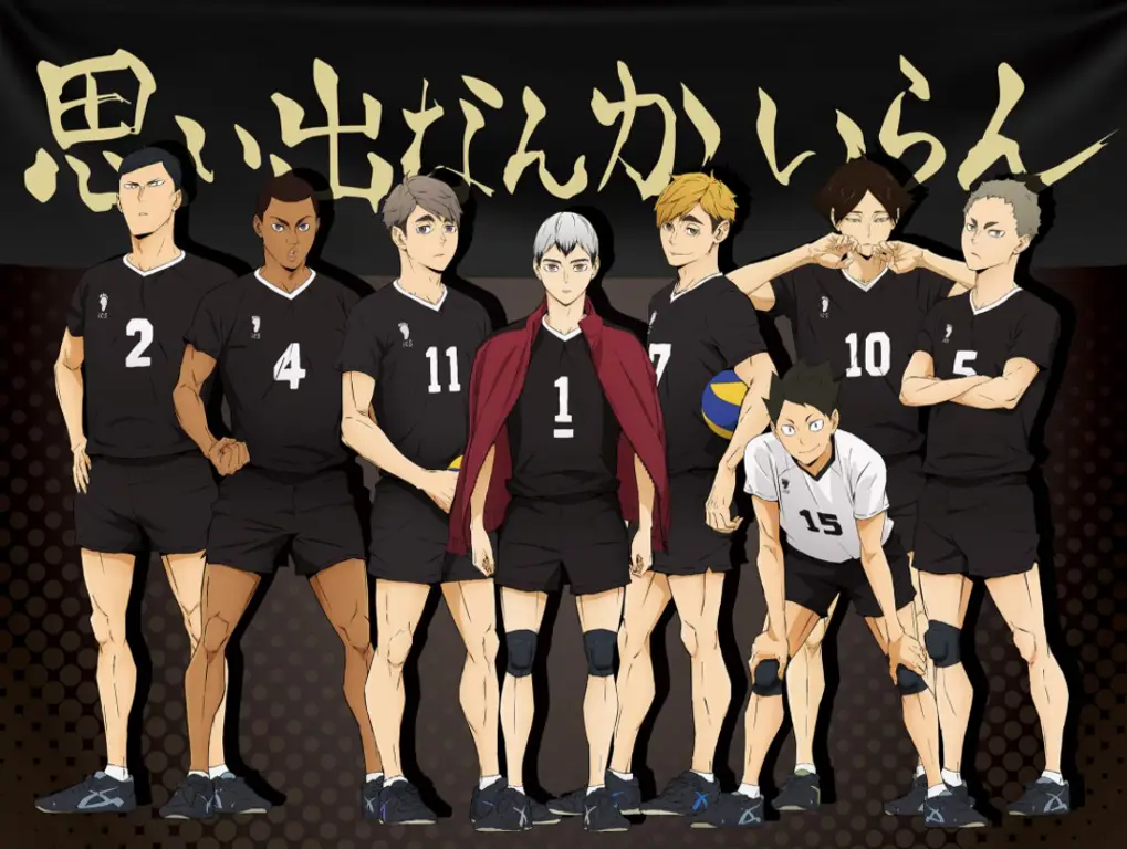 Gambar yang menggambarkan persahabatan dan kerja sama tim dalam Haikyuu!!