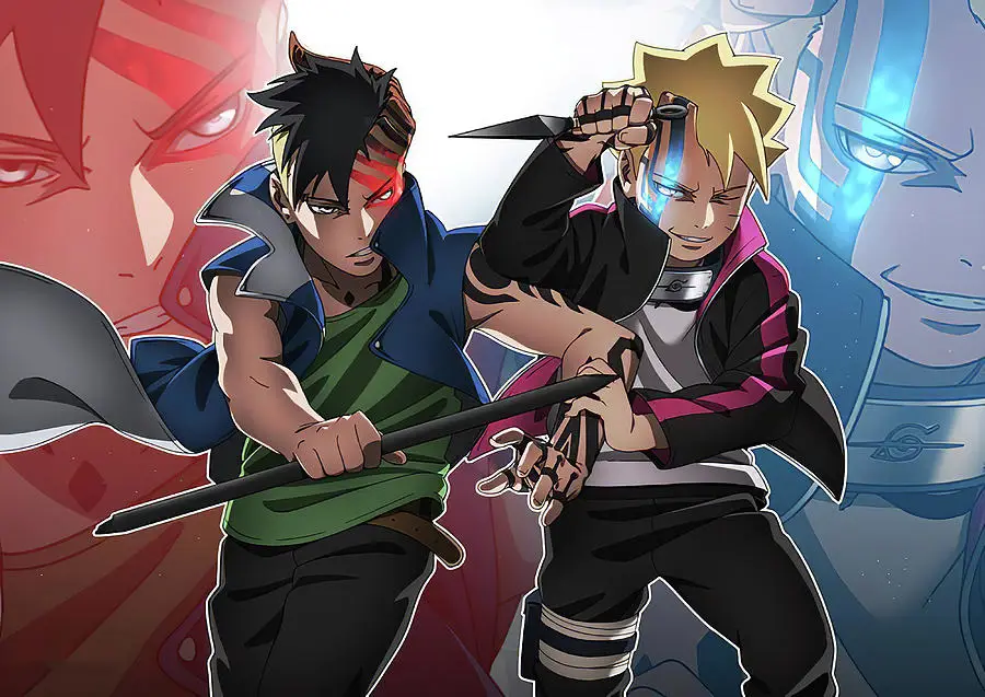 Persahabatan dan persaingan antara Boruto dan Kawaki Gambar Boruto dan Kawaki bersama
