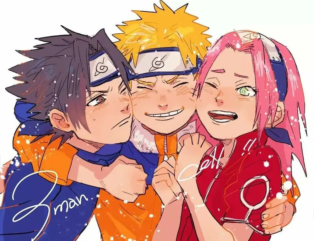 Gambar Naruto dan Sasuke bersama anggota tim 7 lainnya