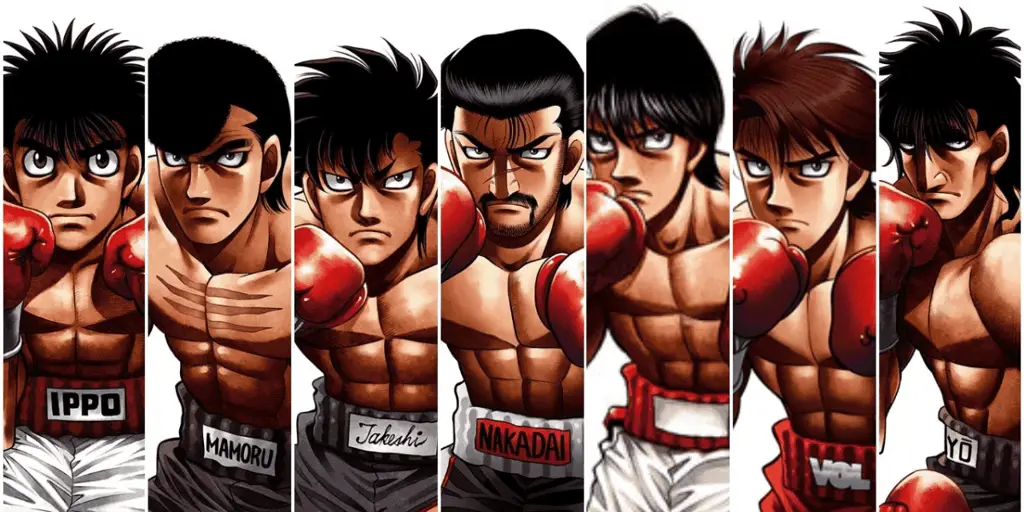 Karakter-karakter utama dalam anime Hajime no Ippo berkumpul bersama