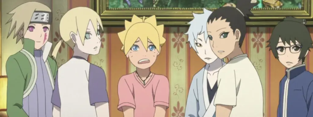 Boruto bersama teman-temannya Sarada dan Mitsuki