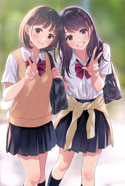 Persahabatan di Sekolah Anime Gambar teman-teman sekolah anime yang bahagia