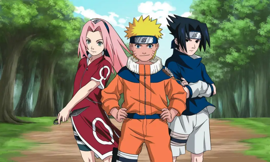 Naruto bersama teman-temannya, Sasuke dan Sakura