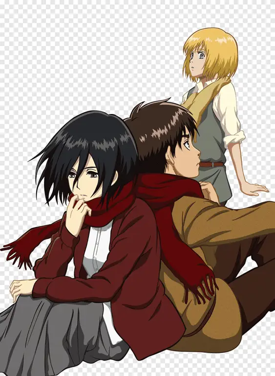 Potret Eren, Mikasa, dan Armin dalam Attack on Titan