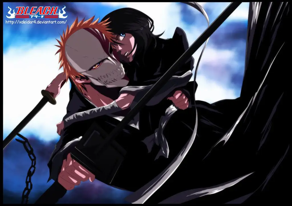 Gambar Ichigo dan Rukia Kuchiki dalam anime Bleach