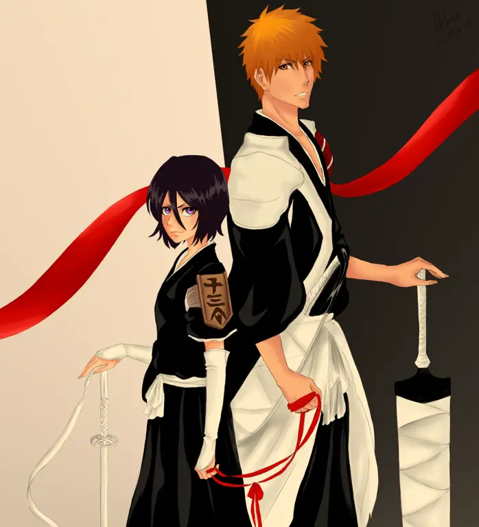 Ichigo Kurosaki dan Rukia Kuchiki, dua tokoh utama Bleach