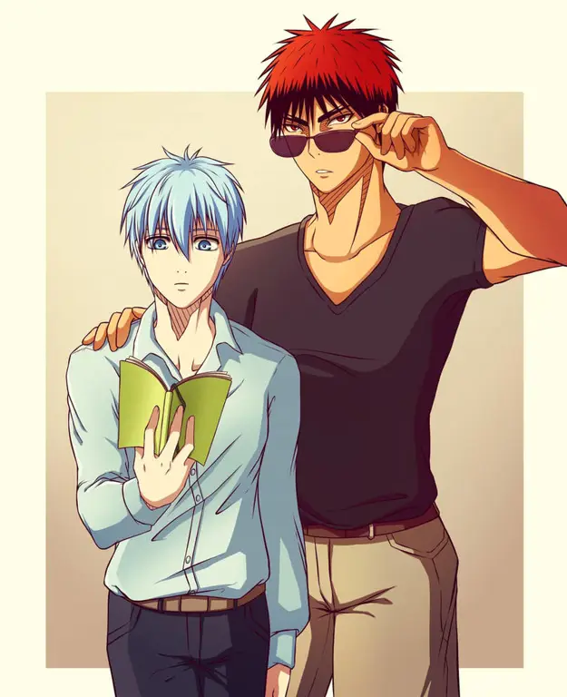 Gambar Kuroko Tetsuya dan Kagami Taiga sedang bermain basket