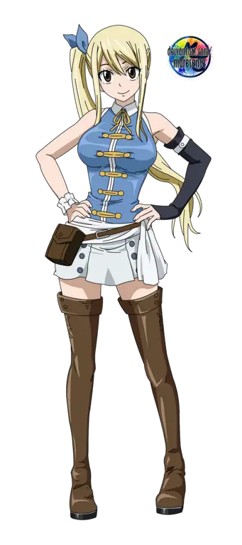 Gambar Lucy Heartfilia bersama para anggota Fairy Tail lainnya