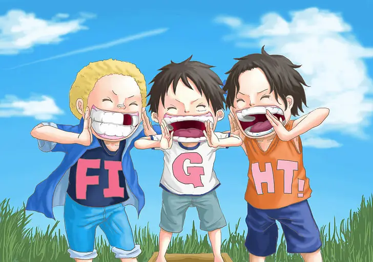 Gambar Luffy, Ace, dan Sabo saat masih kecil