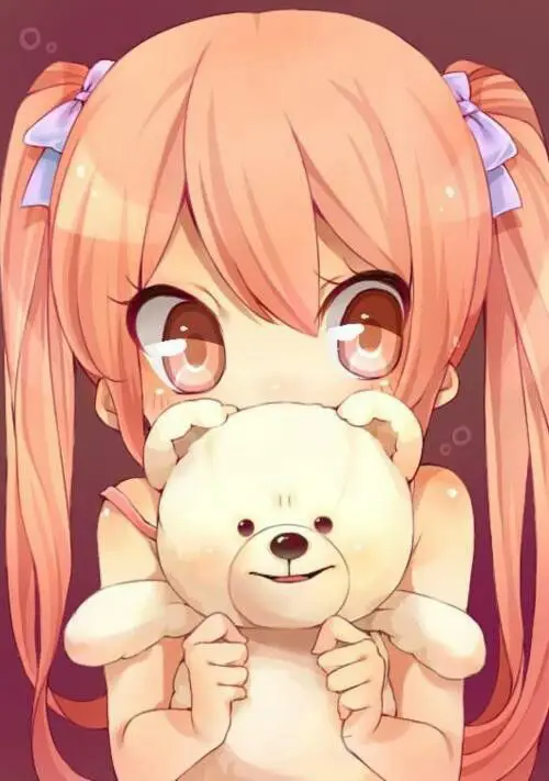 Gadis anime dengan boneka beruang teddy bear