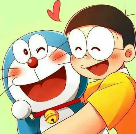 Gambar Nobita dan Doraemon sedang bermain bersama