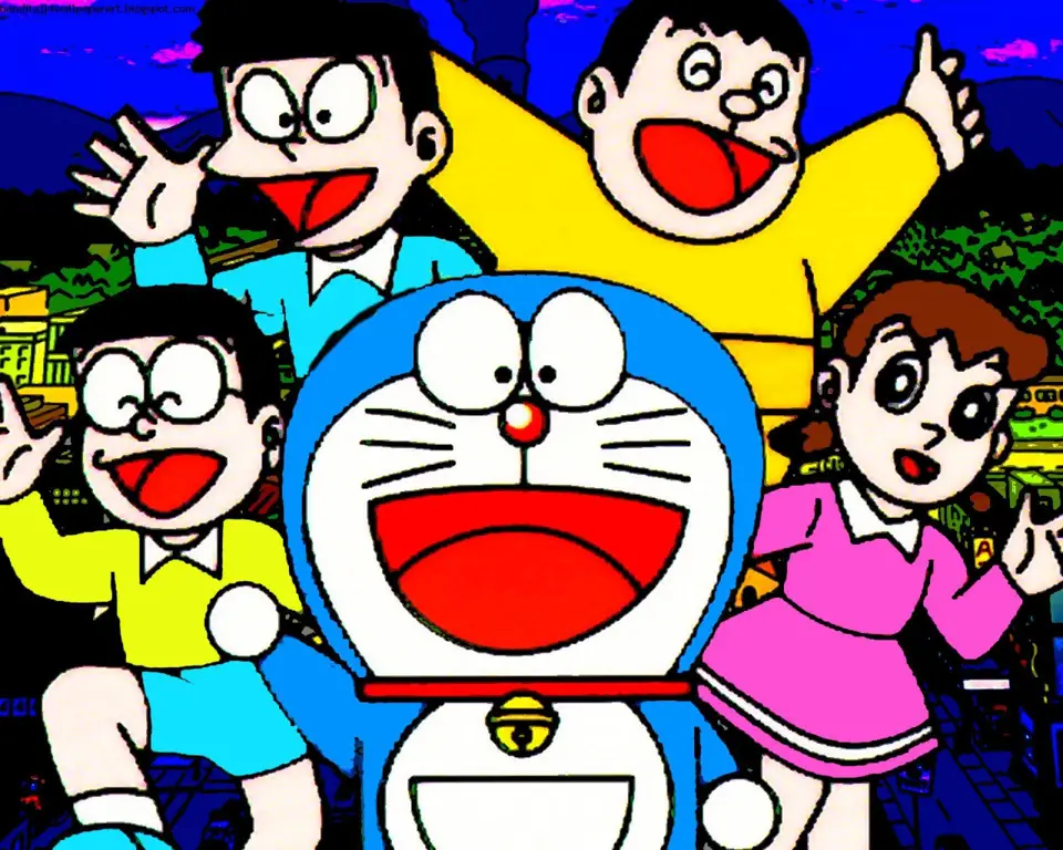 Nobita dan Doraemon sedang bermain bersama