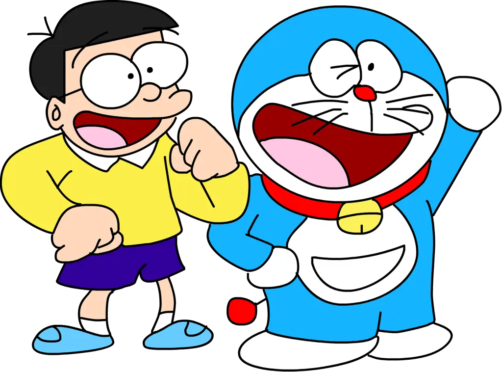 Nobita dan Doraemon sedang bermain bersama