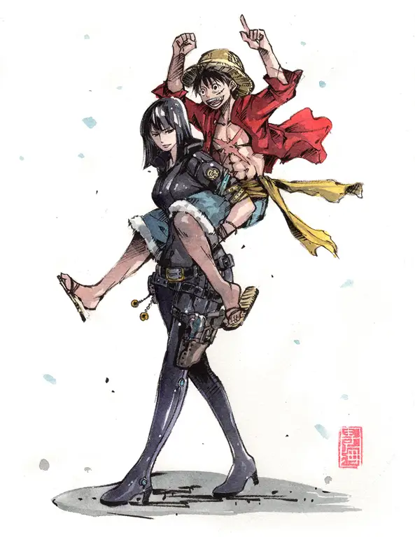 Gambar Nico Robin dan Monkey D. Luffy bersama