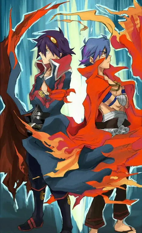 Gambar Simon dan Kamina, dua karakter utama Gurren Lagann