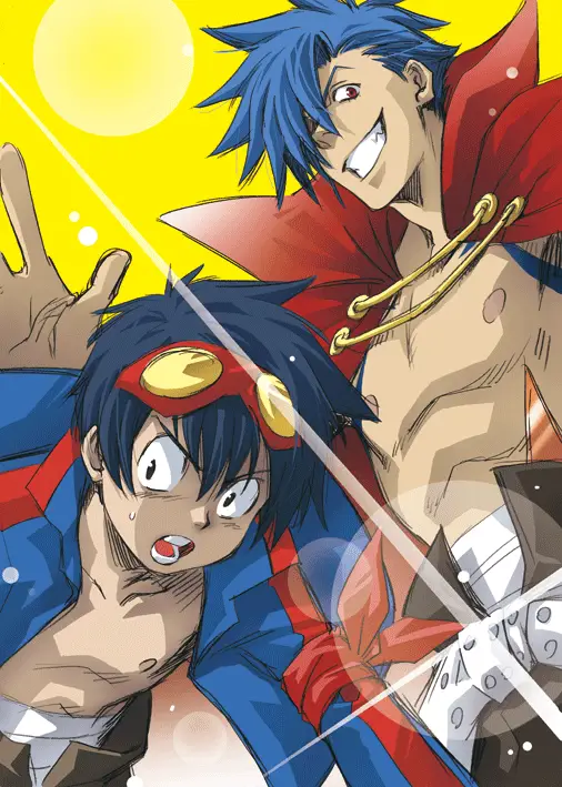 Gambar Simon dan Kamina dari anime Tengen Toppa Gurren Lagann