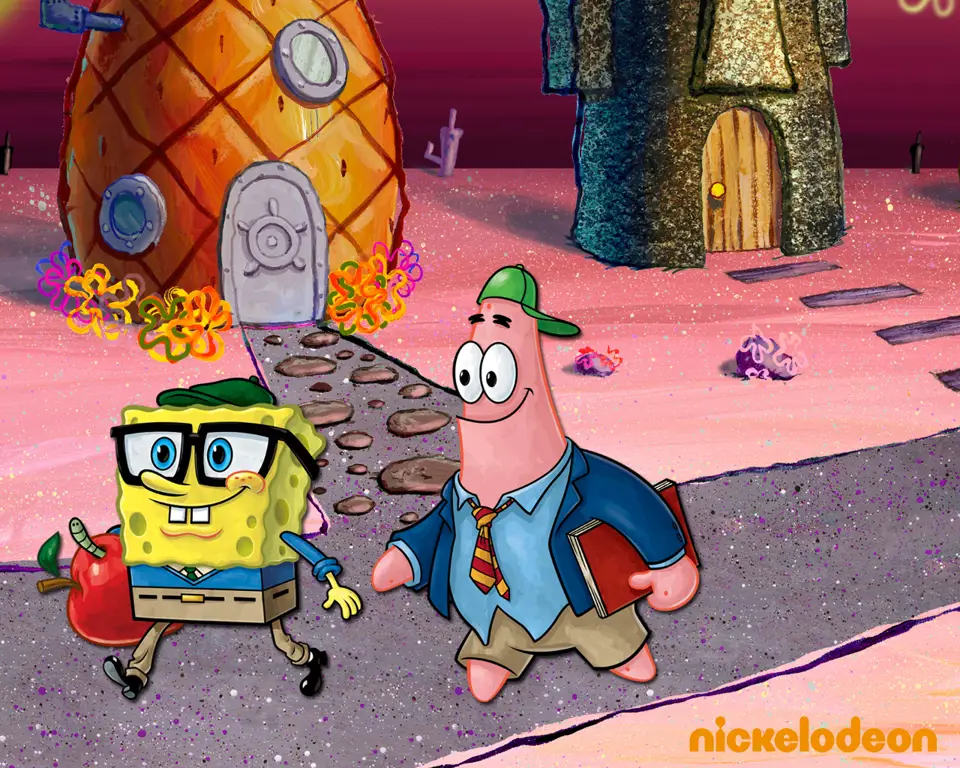 Gambar SpongeBob dan Patrick Star sedang bermain bersama