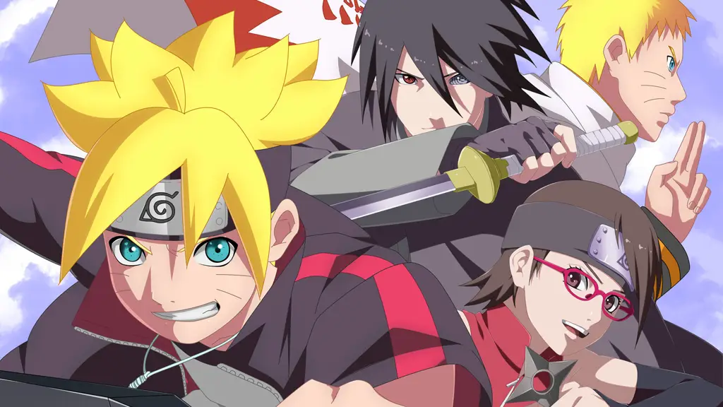 Boruto dan teman-temannya tersenyum bersama