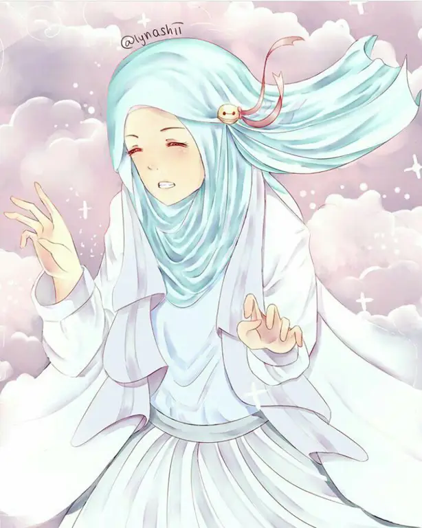 Dua gadis anime muslimah berhijab sedang belajar bersama