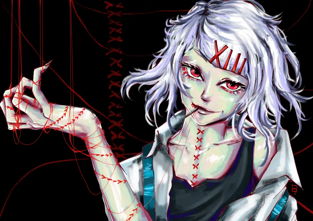 Gambar Juuzou Suzuya dan Amon Koutarou berinteraksi dalam anime Tokyo Ghoul