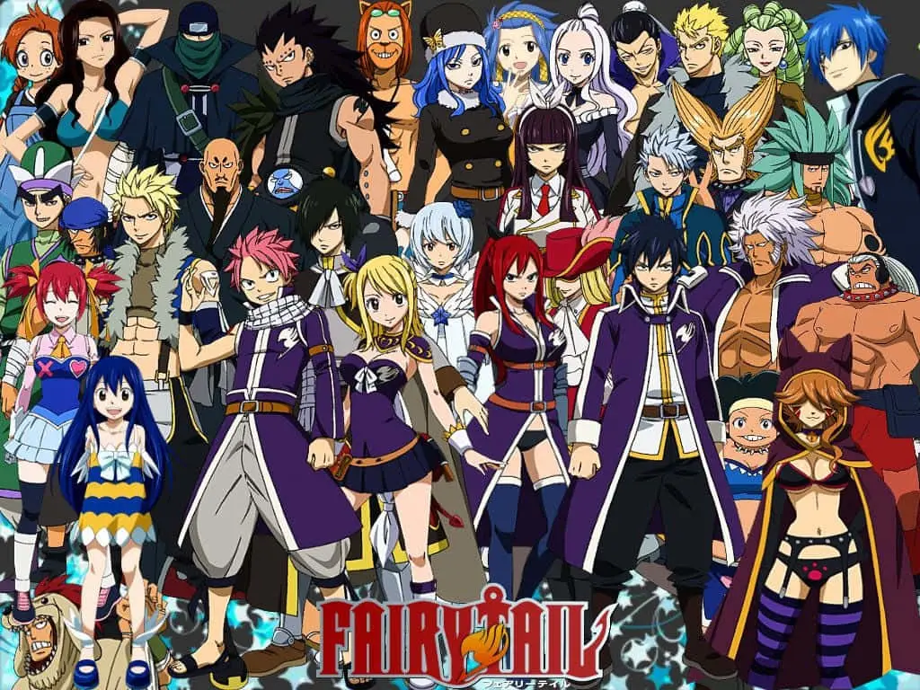 Gambar anggota Fairy Tail yang sedang bersama-sama dan tersenyum