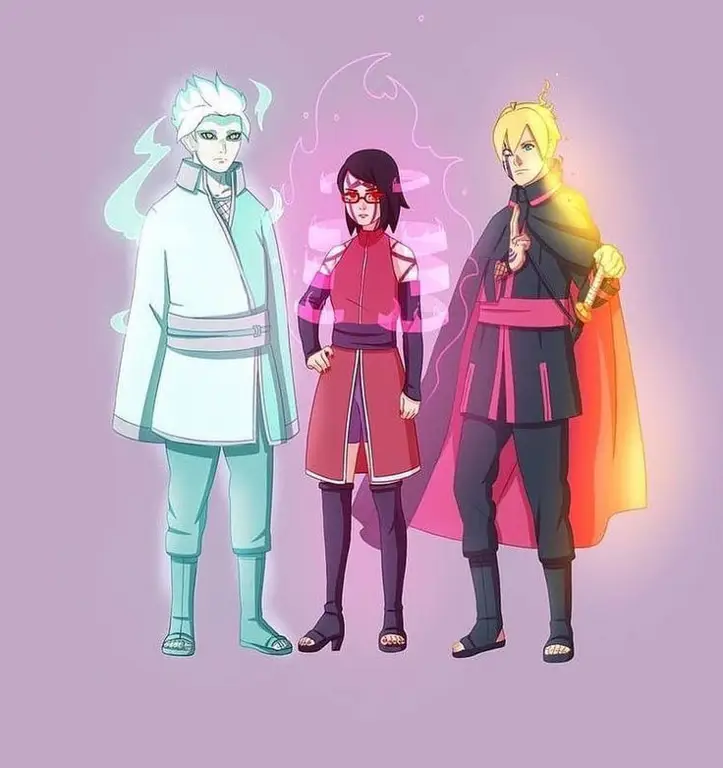 Boruto, Sarada, dan Mitsuki beraksi bersama