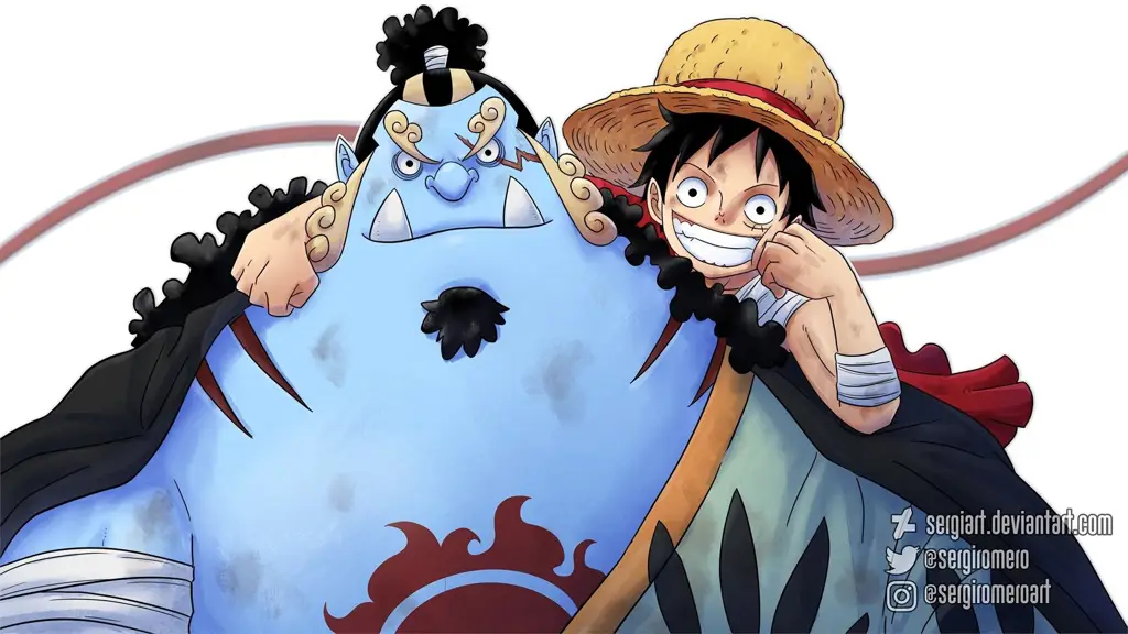 Gambar Jinbe dan Luffy sebagai simbol persahabatan antara manusia dan manusia ikan