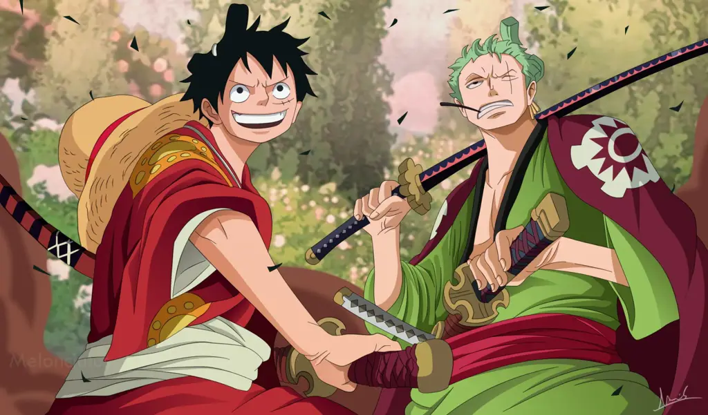 Zoro dan Luffy, persahabatan yang kuat.