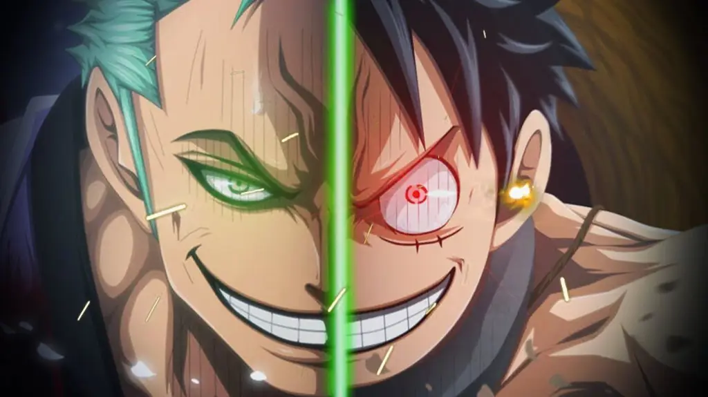 Gambar Roronoa Zoro dan Monkey D. Luffy dalam anime One Piece