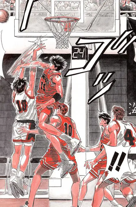 Ilustrasi manga Ahiru no Sora yang menampilkan pertandingan basket yang menegangkan.