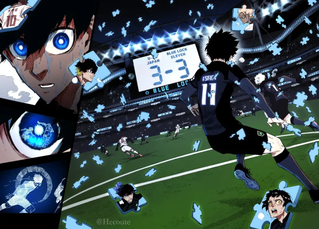 Gambar pertandingan sengit di manga Blue Lock