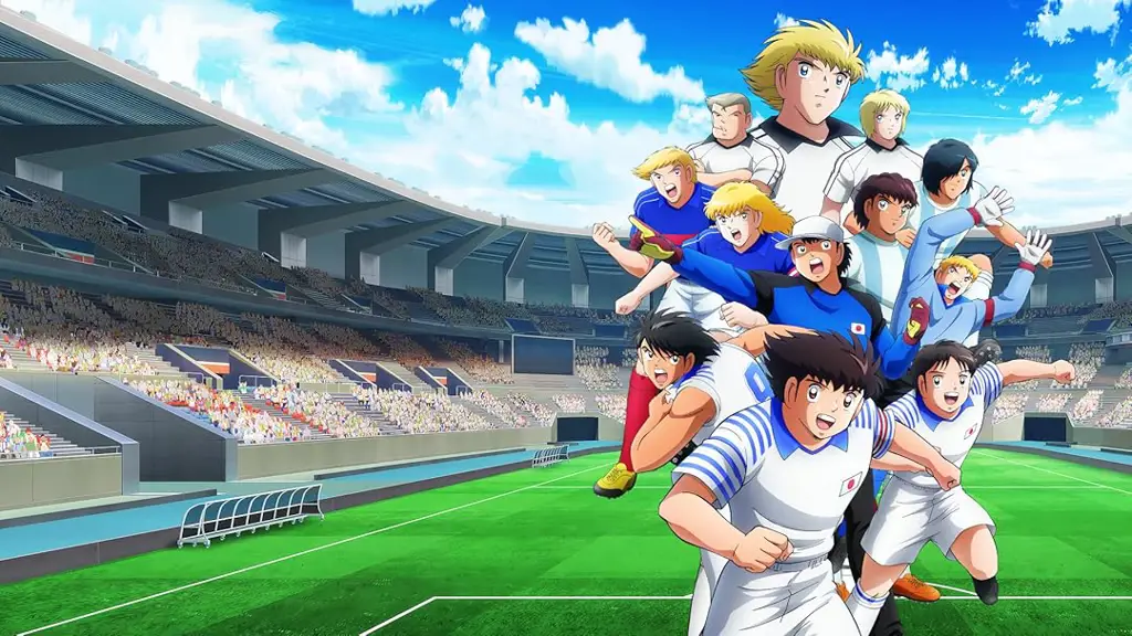 Gambar cuplikan pertandingan seru dalam Captain Tsubasa Junior Youth