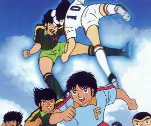 Gambar pertandingan sepak bola Captain Tsubasa yang seru.