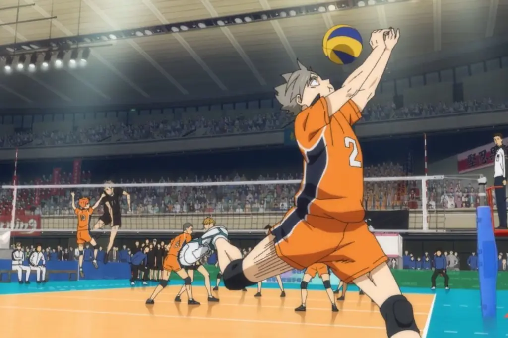 Gambar pertandingan voli dalam anime Haikyuu!!