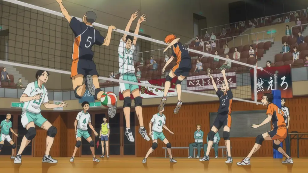 Pertandingan voli yang menegangkan Gambar pertandingan voli dalam anime Haikyuu!!