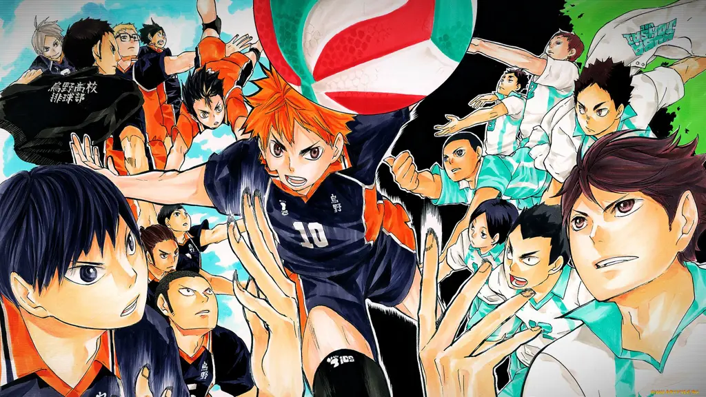 Gambar pertandingan voli Haikyuu!! yang menegangkan