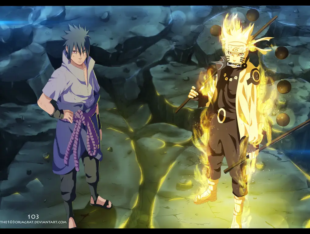 Gambar pertarungan Naruto dan Sasuke melawan Madara Uchiha