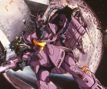 Adegan pertarungan antara Gundam F91 dan Crossbone Vanguard