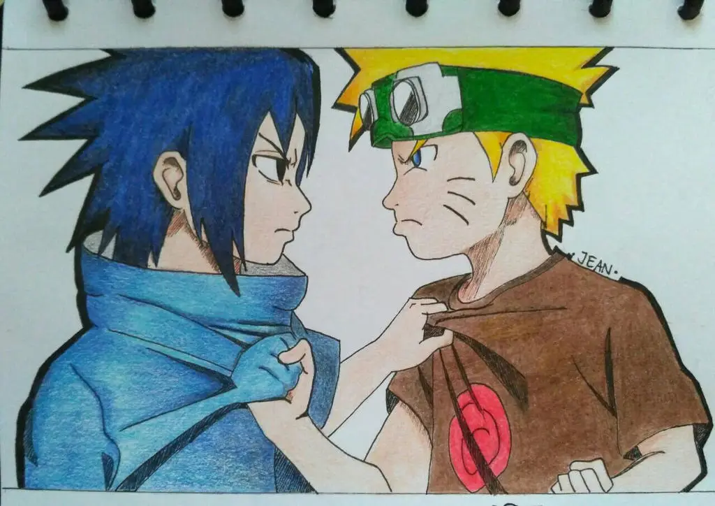 Gambar Naruto dan Sasuke sedang bertarung