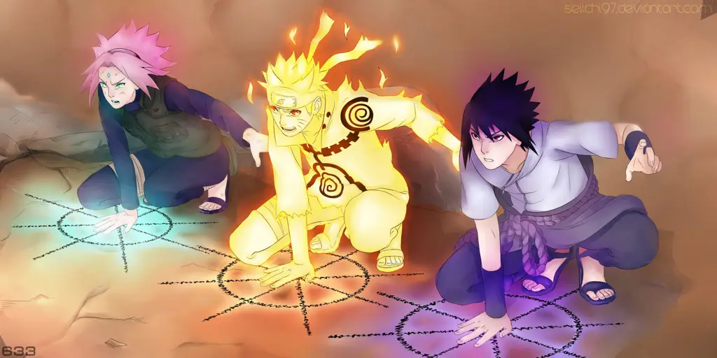 Pertarungan epik antara Naruto dan Sasuke Naruto dan Sasuke bertarung dengan sengit