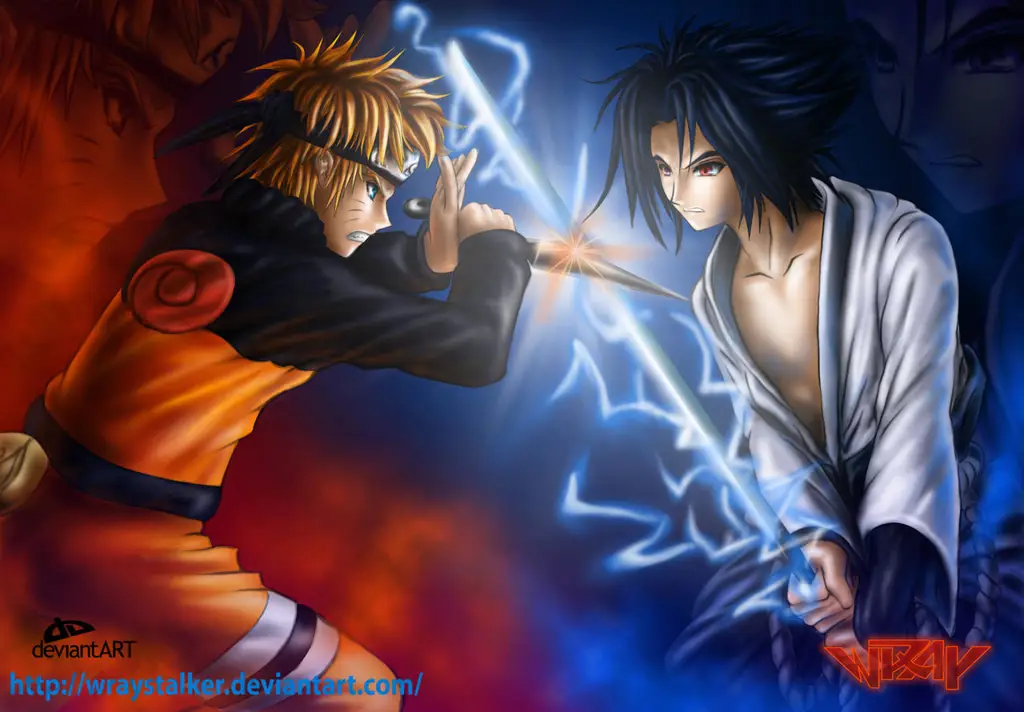 Gambar Naruto dan Sasuke bertarung