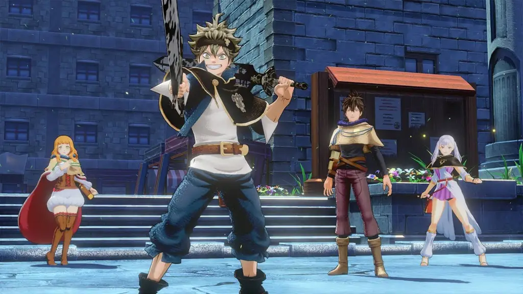 Gambar gameplay Black Clover Quartet Knights yang menunjukkan pertarungan antara Asta dan Yuno