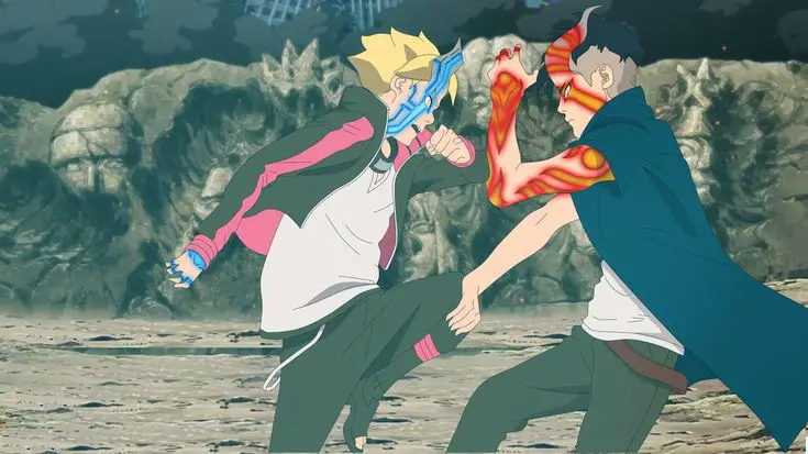 Boruto dan Kawaki bertarung melawan musuh